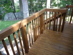 This is the view from the deck after cleaning, brightening, and staining with RAD Light Walnut all in one day. The color looks great and the deck looks like new.